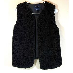Madewell Vest Black Sherpa Shearling Sleeveless Jacket Faux Fur Women's XS